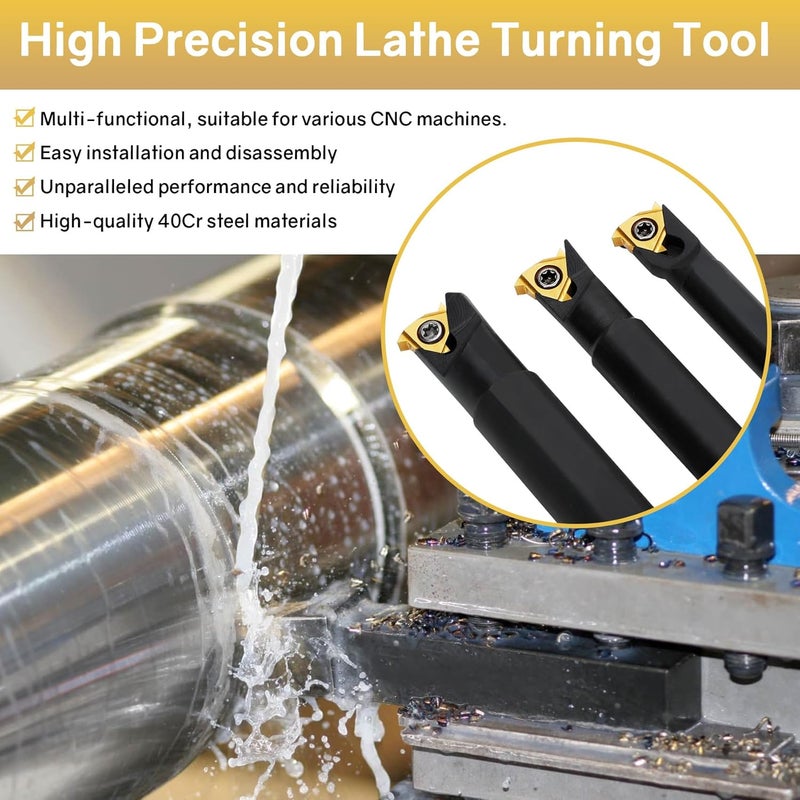 Joogto SNR0008K11, SNR0010K11, SNR0012M11 Indexable Lathe Turning Tool 12Pcs Kit, 3 Pcs Metal Lathe Tools Holder Set, with 9Pcs 11IR A60 Carbide Inserts Turning Inserts Carbide Turning Tool - Image 5
